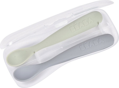 Набор столовых ложек для кормления Beaba Set Of 2 1st Age Silic Spoons + Box 913600 (синий/зеленый ) -