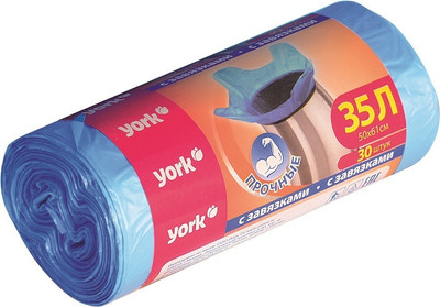 Пакеты для мусора York 10мкм 35л / 22340 (30шт, с завязками) -
