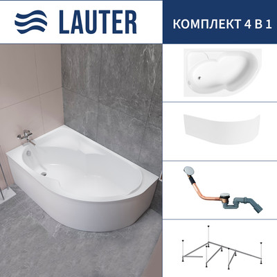 Ванна акриловая Lauter Geneva 170x105 / 2103170L (с каркасом, лицевым экраном и сифоном 21Y11030 хром) -