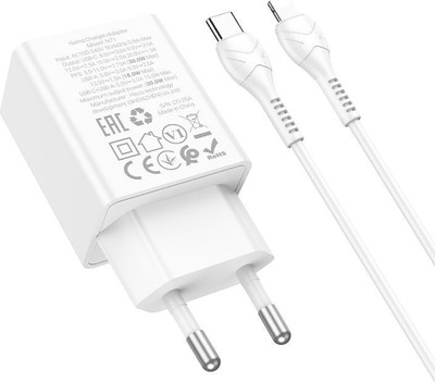 Адаптер питания сетевой Hoco N71 + кабель Lightning to Type-C (белый) -