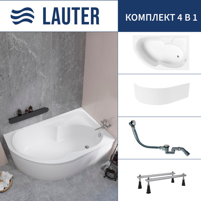 Ванна акриловая Lauter Geneva 170x105 / 2103170R (с ножками, лицевым экраном и сифоном 21Y32000 хром) -