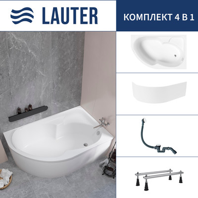 Ванна акриловая Lauter Geneva 170x105 / 2103170R (с ножками, лицевым экраном и сифоном 21Y31002 белый) -