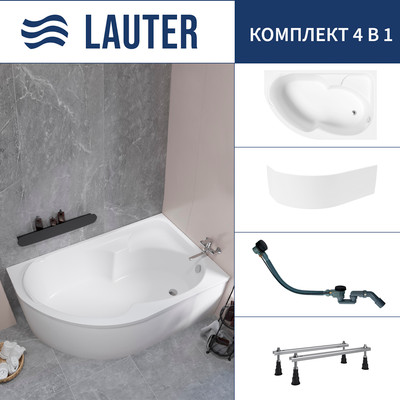 Ванна акриловая Lauter Geneva 170x105 / 2103170R (с ножками, лицевым экраном и сифоном 21Y32001 матовый черный) -