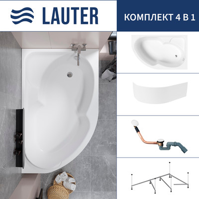 Ванна акриловая Lauter Geneva 170x105 / 2103170R (с каркасом, лицевым экраном и сифоном 21Y11022 белый) -