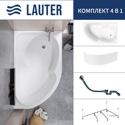 Ванна акриловая Lauter Geneva 170x105 / 2103170R (с каркасом, лицевым экраном и сифоном 21Y32002 белый) -