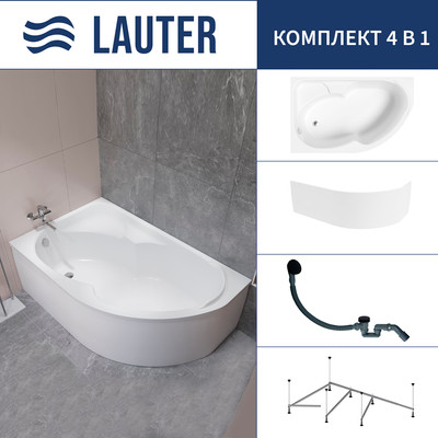 Ванна акриловая Lauter Geneva 170x105 / 2103170L (с каркасом, лицевым экраном и сифоном 21Y31001 матовый черный) -