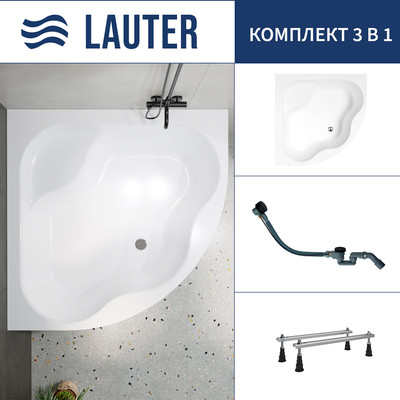 Ванна акриловая Lauter Majestica 150x150 / 21040150 (с ножками и сифоном 21Y32001 матовый черный) -