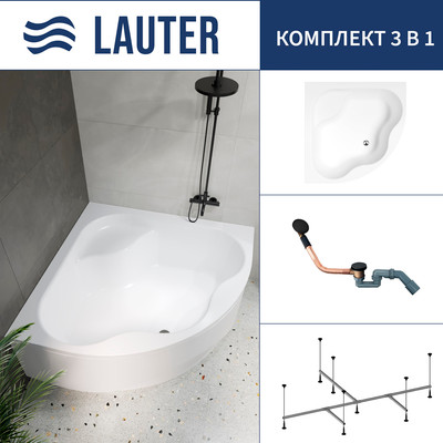 Ванна акриловая Lauter Majestica 150x150 / 21040150 (с каркасом и сифоном 21Y11021 матовый черный) -