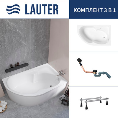 Ванна акриловая Lauter Geneva 170x105 / 2103170R (с ножками и сифоном 21Y11021 матовый черный) - 