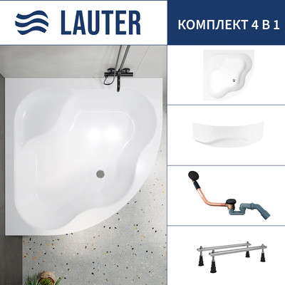 Ванна акриловая Lauter Majestica 150x150 / 21040150 (с ножками, лицевым экраном и сифоном 21Y11021 матовый черный) -