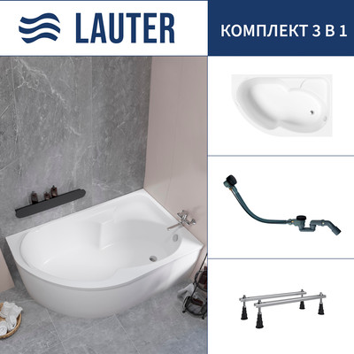 Ванна акриловая Lauter Geneva 170x105 / 2103170R (с ножками и сифоном 21Y32001 матовый черный) - 