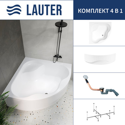 Ванна акриловая Lauter Majestica 150x150 / 21040150 (с каркасом, лицевым экраном и сифоном 21Y11030 хром) -