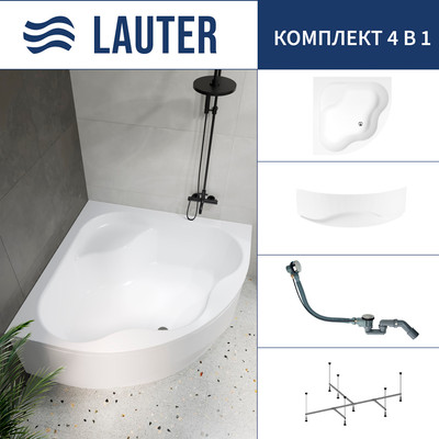 Ванна акриловая Lauter Majestica 150x150 / 21040150 (с каркасом, лицевым экраном и сифоном 21Y32000 хром) -