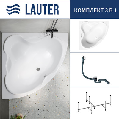 Ванна акриловая Lauter Riviera 140x140 / 21050140 (с каркасом и сифоном 21Y31002 белый) -