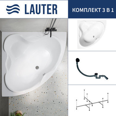 Ванна акриловая Lauter Riviera 150x150 / 21050150 (с каркасом и сифоном 21Y31001 матовый черный) -