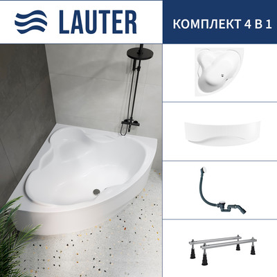 Ванна акриловая Lauter Riviera 150x150 / 21050150 (с ножками, лицевым экраном и сифоном 21Y31002 белый) -