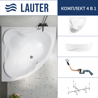 Ванна акриловая Lauter Riviera 150x150 / 21050150 (с каркасом, лицевым экраном и сифоном 21Y11030 хром) -