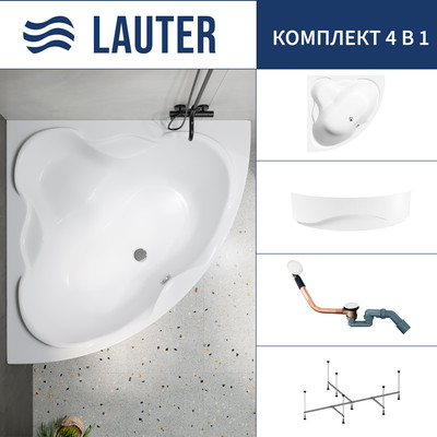 Ванна акриловая Lauter Riviera 150x150 / 21050150 (с каркасом, лицевым экраном и сифоном 21Y11022 белый) -