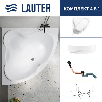 Ванна акриловая Lauter Riviera 150x150 / 21050150 (с каркасом, лицевым экраном и сифоном 21Y11021 матовый черный) -