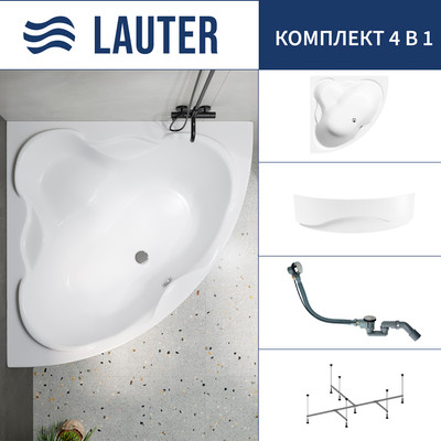 Ванна акриловая Lauter Riviera 150x150 / 21050150 (с каркасом, лицевым экраном и сифоном 21Y32000 хром) -