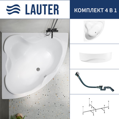 Ванна акриловая Lauter Riviera 150x150 / 21050150 (с каркасом, лицевым экраном и сифоном 21Y32002 белый) -