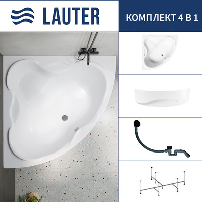 Ванна акриловая Lauter Riviera 150x150 / 21050150 (с каркасом, лицевым экраном и сифоном 21Y31001 матовый черный) -