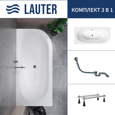 Ванна акриловая Lauter Bliss 150 L / 21201051L (с ножками и сифоном 21Y32000 хром) - 