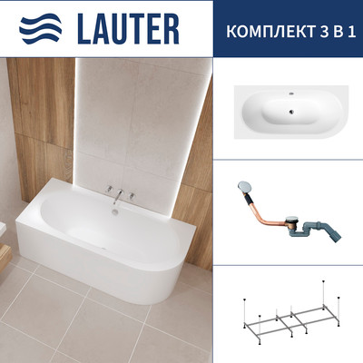 Ванна акриловая Lauter Bliss 150 L / 21201051L (с каркасом и сифоном 21Y11030 хром) - 