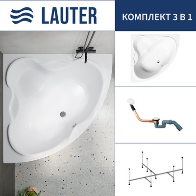 Ванна акриловая Lauter Riviera 150x150 / 21050150 (с каркасом и сифоном 21Y11022 белый) -