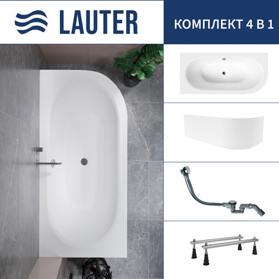 Ванна акриловая Lauter Bliss 150 L / 21201051L (с ножками, лицевым экраном белого цвета и сифоном 21Y32000 хром) - 