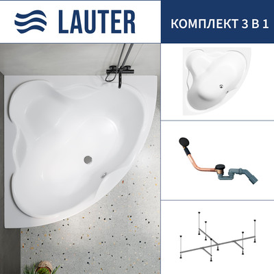 Ванна акриловая Lauter Riviera 150x150 / 21050150 (с каркасом и сифоном 21Y11021 матовый черный) -