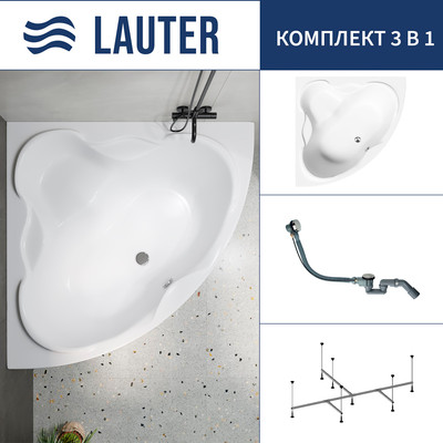 Ванна акриловая Lauter Riviera 150x150 / 21050150 (с каркасом и сифоном 21Y32000 хром) -