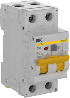 

Дифференциальный автомат, Karat АВДТ32EM 1P+N C40 30мА тип AC / KA-VD14-1-040-C-030-AC