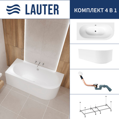 Ванна акриловая Lauter Bliss 170 L / 21201071L (с каркасом, лицевым экраном белого цвета и сифоном 21Y11022 белый) -