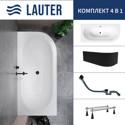 Ванна акриловая Lauter Bliss 170 L / 21201071L (с ножками, лицевым экраном черного цвета и сифоном 21Y32001 матовый черный) -