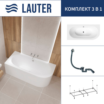 Ванна акриловая Lauter Bliss 180 L / 21201081L (с каркасом и сифоном 21Y31000 хром) - 