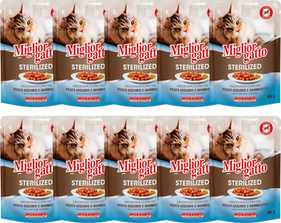 

Влажный корм для кошек, Sterilized Кусочки в желе рыба и креветки