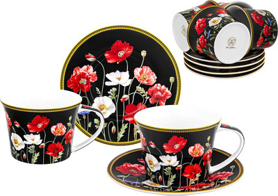 Набор для чая/кофе Elan Gallery Маки на черном New Bone China / 420673_6 - 