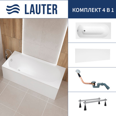 Ванна акриловая Lauter Haven 170 / 21202007 (с ножками, лицевым экраном белого цвета и сифоном 21Y11020 хром) -