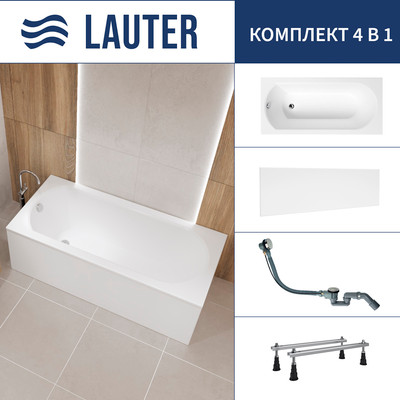 Ванна акриловая Lauter Haven 170 / 21202007 (с ножками, лицевым экраном белого цвета и сифоном 21Y32000 хром) -