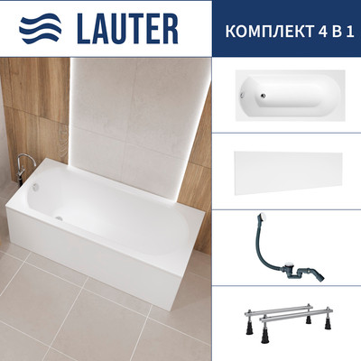 Ванна акриловая Lauter Haven 170 / 21202007 (с ножками, лицевым экраном белого цвета и сифоном 21Y31002 белый) -