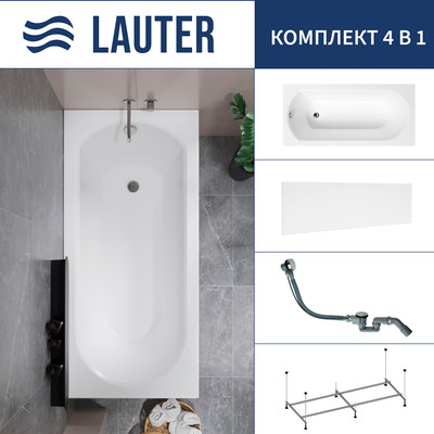 Ванна акриловая Lauter Haven 170 / 21202007 (с каркасом, лицевым экраном белого цвета и сифоном 21Y32000 хром) - 