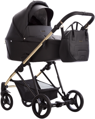 Детская универсальная коляска Bebetto Yoddi Premium Class 2в1 PC (02, черная кожа/рама золото) -