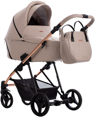 Детская универсальная коляска Bebetto Yoddi Premium Class 2в1 PC (01, бежевая кожа/рама бронза) -
