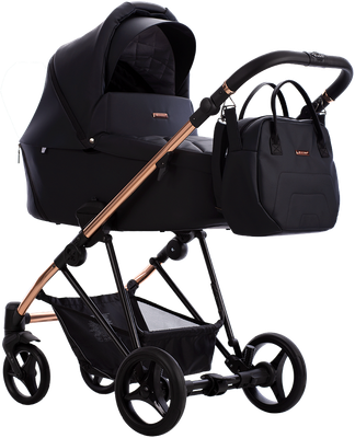 Детская универсальная коляска Bebetto Yoddi Premium Class 2в1 PC (02, черная кожа/рама бронза) -