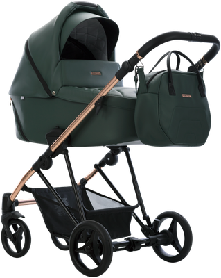 Детская универсальная коляска Bebetto Yoddi Premium Class 2в1 PC (04, зеленая кожа/рама бронза) -