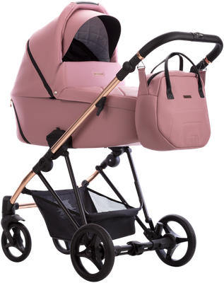 Детская универсальная коляска Bebetto Yoddi Premium Class 2в1 PC (05, розовая кожа/рама бронза) -