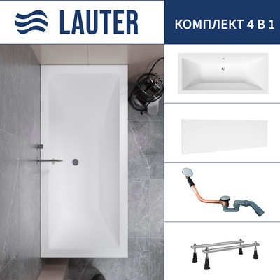 Ванна акриловая Lauter Oasis 170 / 21203070 (с ножками, лицевым экраном белого цвета и сифоном 21Y11020 хром) -