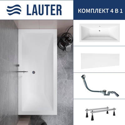 Ванна акриловая Lauter Oasis 170 / 21203070 (с ножками, лицевым экраном белого цвета и сифоном 21Y32000 хром) -