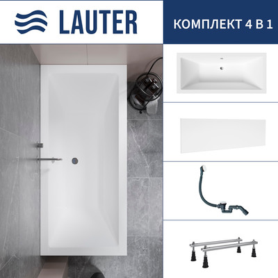 Ванна акриловая Lauter Oasis 170 / 21203070 (с ножками, лицевым экраном белого цвета и сифоном 21Y31002 белый) -